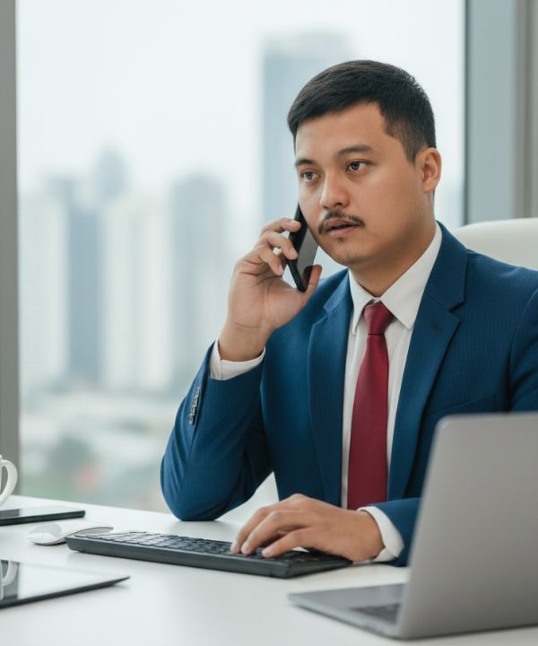 a man talking with client